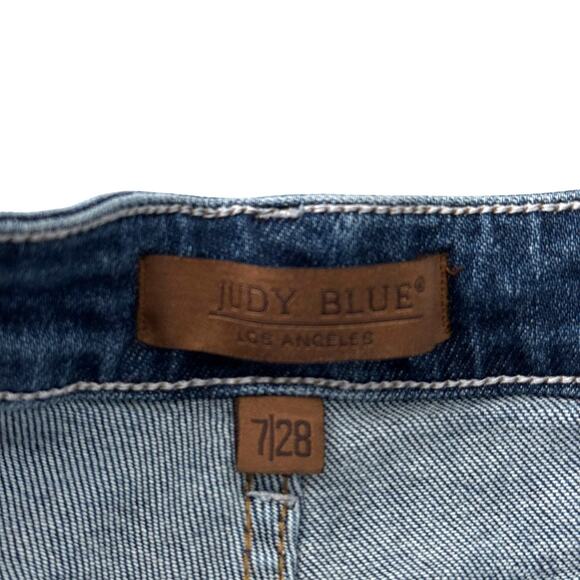 Judy Blue Kick Flare Jeans Women's Size 7 28 Medium Wash Raw Hem Stretch Denim - Picture 7 of 9